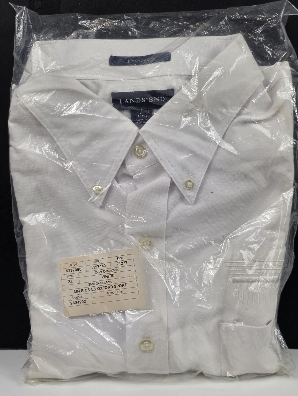 Lands End Hyde Park White Dress Shirt Mens 17 17.5 L XL NWT Southern United Logo